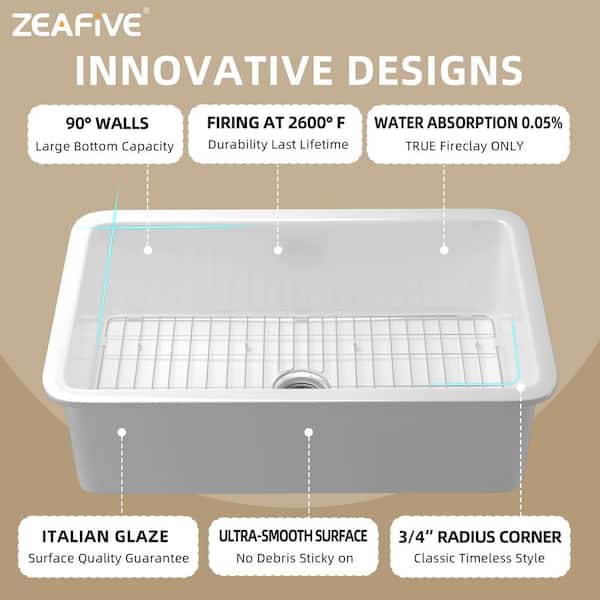 Zeafive Arco 27 in. White Kitchen Sink Drop-In / Undermount Dual