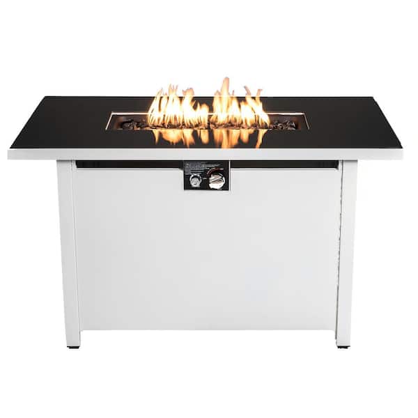 ToolCat 43 in. 50,000 BTU Rectangular Steel Gas Outdoor Patio Fire Pit Table in White with Lid