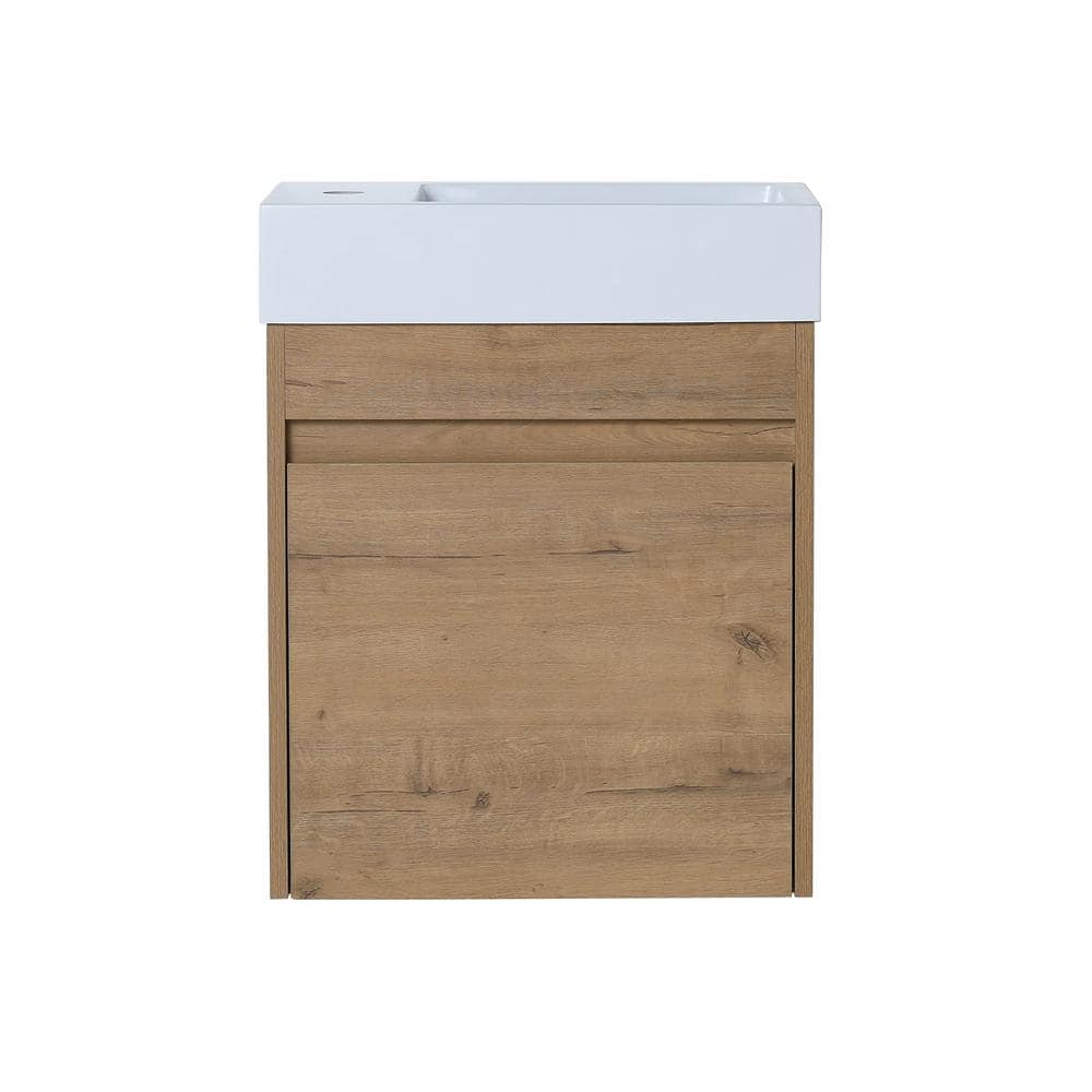 Modern White Plywood Rectangular Wall-Mounted Vessel Sink with Oak Door and