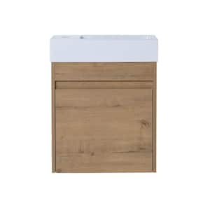 Modern White Plywood Rectangular Wall-Mounted Vessel Sink with Oak Door and without Faucet