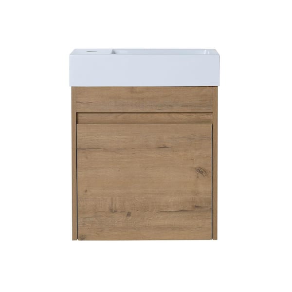 Unbranded Modern White Plywood Rectangular Wall-Mounted Vessel Sink with Oak Door and without Faucet