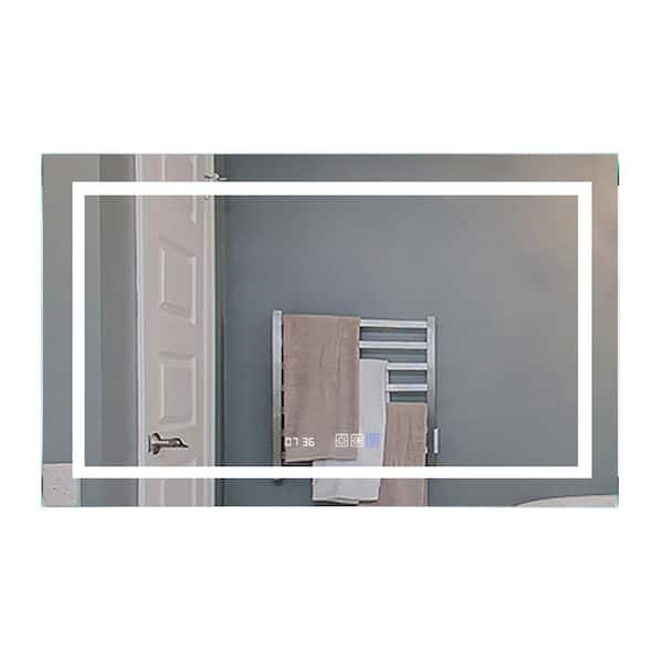 taholi 40 in. W x 24 in. H Rectangular Frameless Wall Mounted LED Bathroom Vanity Mirror with Dimmer Clock in White