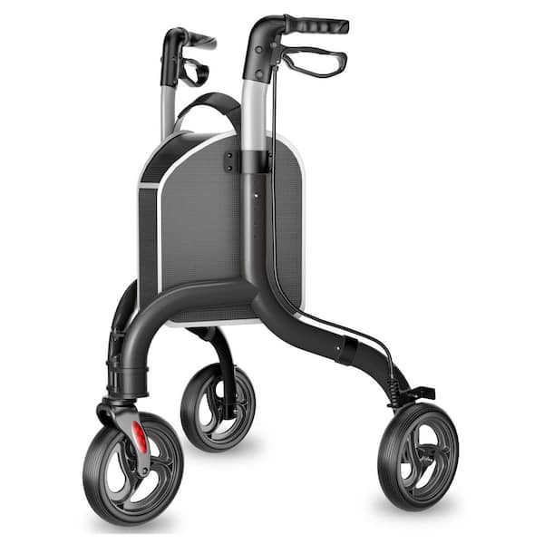 3-Wheel Rollator Walker, Lightweight Foldable Aluminum, Height Adjustable 3-Wheel Walker in Black