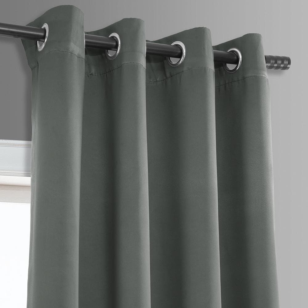 Neutral Grey Grommet Blackout Polyester Puddle Length Curtain