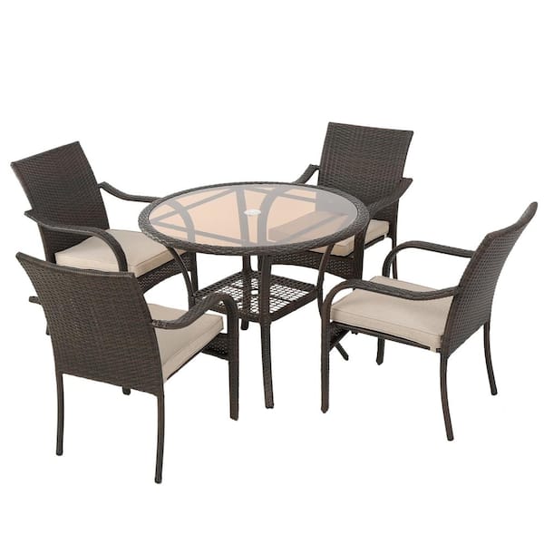 San Pico Brown 5-Piece Faux Rattan Outdoor Patio Dining Set