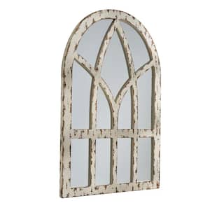 36 in. H x 23.5 in. W Cathedral Distressed Wood Farmhouse Arch Mirror