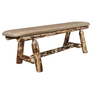 Glacier Country Collection 18 in. H Brown Wooden Bench with Buckskin Upholstered Seat, 5 Ft. Length