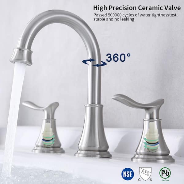 Tahanbath 8 in. Widespread 2-Handle Bathroom Sink Faucet Lavatory Faucet in Brushed Nickel