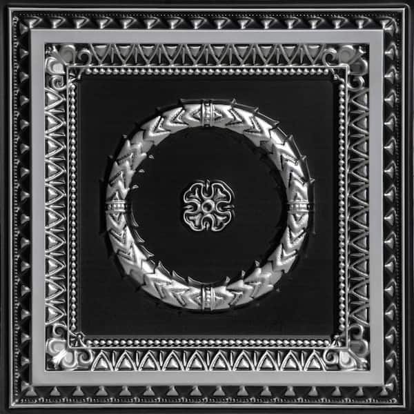 Laurel Wreath Antique Silver 2 ft. x 2 ft. PVC Glue-up or Lay-in Faux Tin Ceiling Tile (40 sq. ft. /Case)