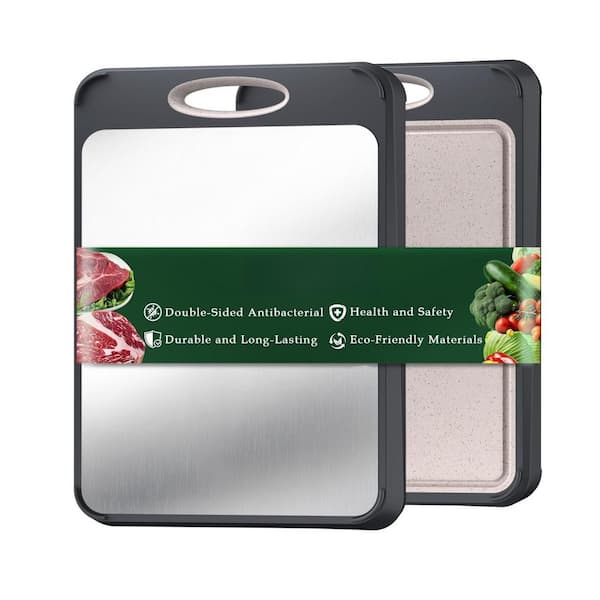 16 in. × 11 in. Rectangle Cutting Board, Stainless Steel Cutting Board Double Sided, Stainless Steel/Wheat Straw PP