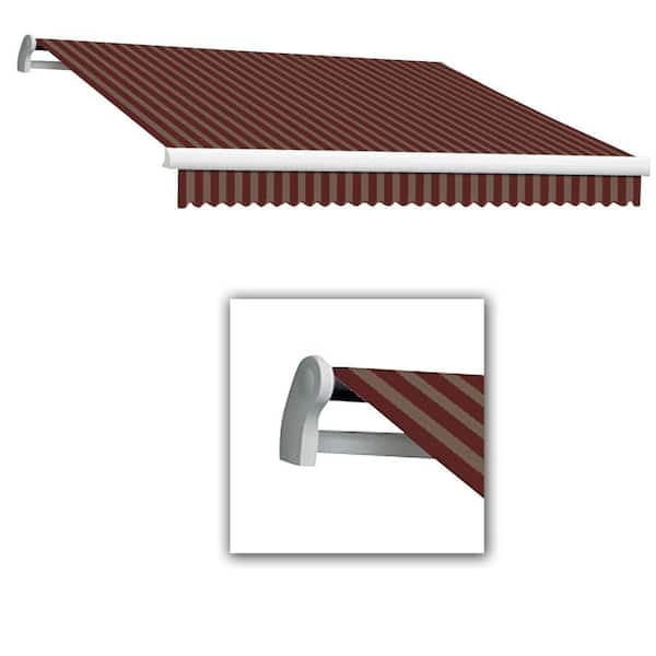 12 ft. Maui Left Motorized Retractable Awning 144 in. W x 9.25 in. H x 120 in. D Acrylic Fabric in Burgundy/Tan Stripe
