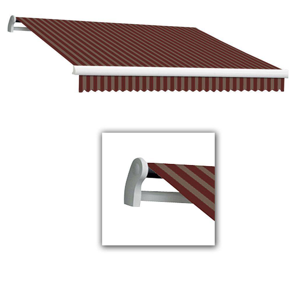 16' x 10' Burgundy and Tan Stripe Motorized Patio Retractable Awning