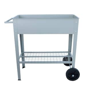 Mobile Metal Raised Garden Bed Cart with Legs, Elevated Tall Planter Box with Wheels for (Gray)