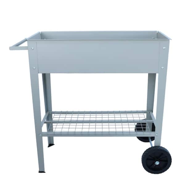 Siavonce Mobile Metal Raised Garden Bed Cart with Legs, Elevated Tall Planter Box with Wheels for (Gray)