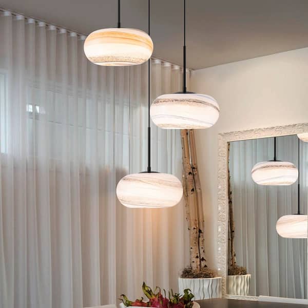 Mateo Modern Artistic Marble Pattern Chandelier, 3-Light Integrated LED Kitchen Island Pendant Light with Glass Shade