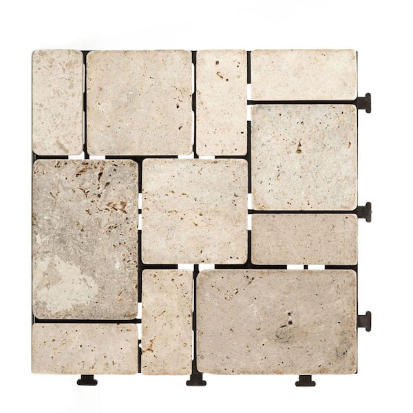 Courtyard Casual Tile Shape Pattern 12 in. x 12 in. Travertine Deck Tile in White 6 per Pack