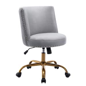 Grey Velvet Seat Office Chair without Arms