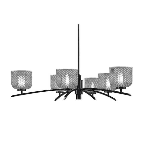 Unbranded Siena 6-Light Matte Black Chandelier, Round Chandelier with Smoke Glass Shades, No bulb Included