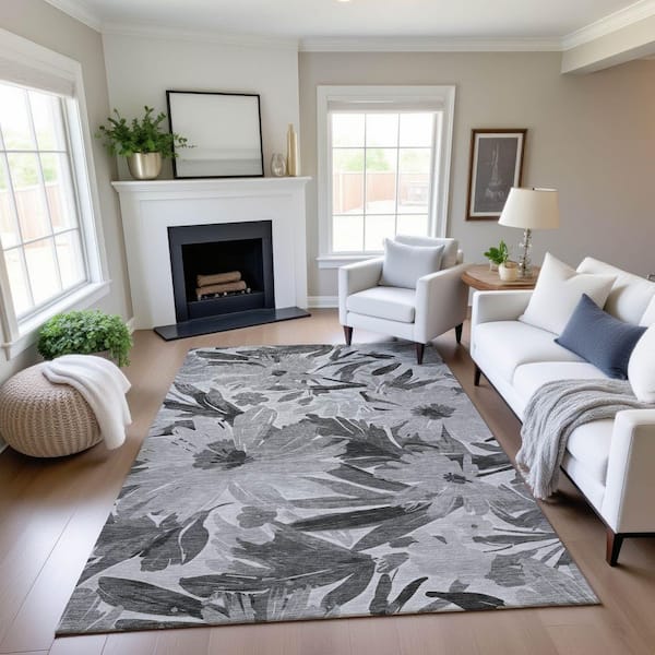 Mayfield Premium Machine Washable Abstract AMF1481 Gray 3 ft. x 4 ft. Area Rug