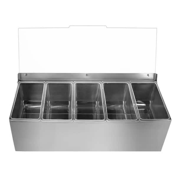 85 oz. Stainless Steel Chilled Condiment Server with Lid, Ice Chilled Serving Tray with 5 Removable Compartments