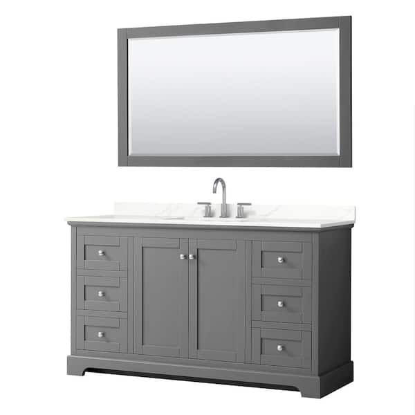 Wyndham Collection Avery 60 in. W x 22 in. D x 35 in. H Single Bath Vanity in Dark Gray with Giotto Quartz Top and 58 in. Mirror