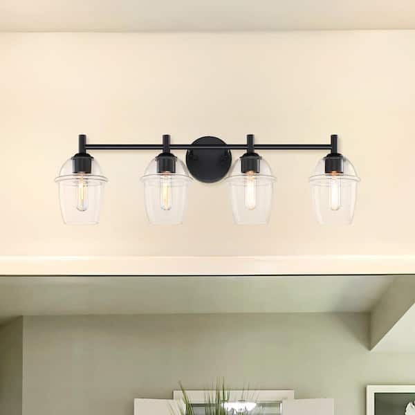 Designers Fountain Summer Jazz 32 in. 4-Light Matte Black Transitional Vanity Light with Clear Glass Shades