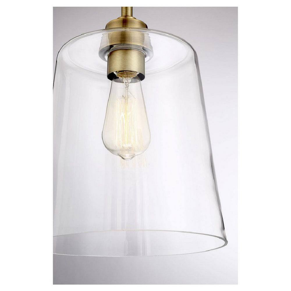 Meridian Clear Glass & Natural Brass 1-Light Semi-Flush Mount
