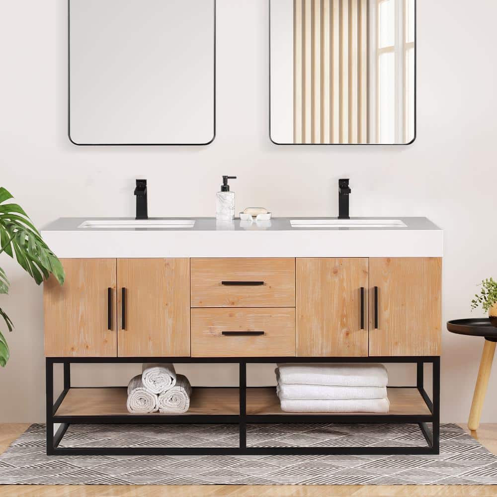 Altair Bianco 60 in. W x 22 in. D x 34 in . H Double Sink Bath Vanity in  Light Brown with White Composite Stone Top 552060B-LB-WH-NM - The Home Depot