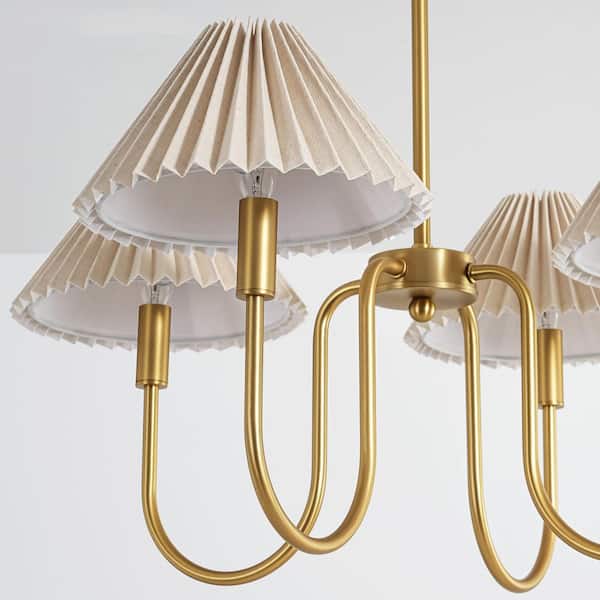 Rennnsan Darell 27 in. 4-Light Brushed Gold Linen Farmhouse