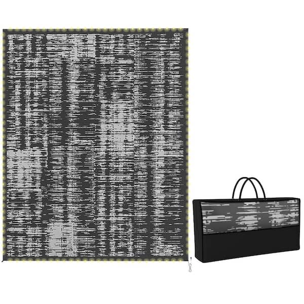 Dark Gray 10 ft. x 8 ft. Modern Reversible Waterproof Polypropylene Rectangular Outdoor Area Rug