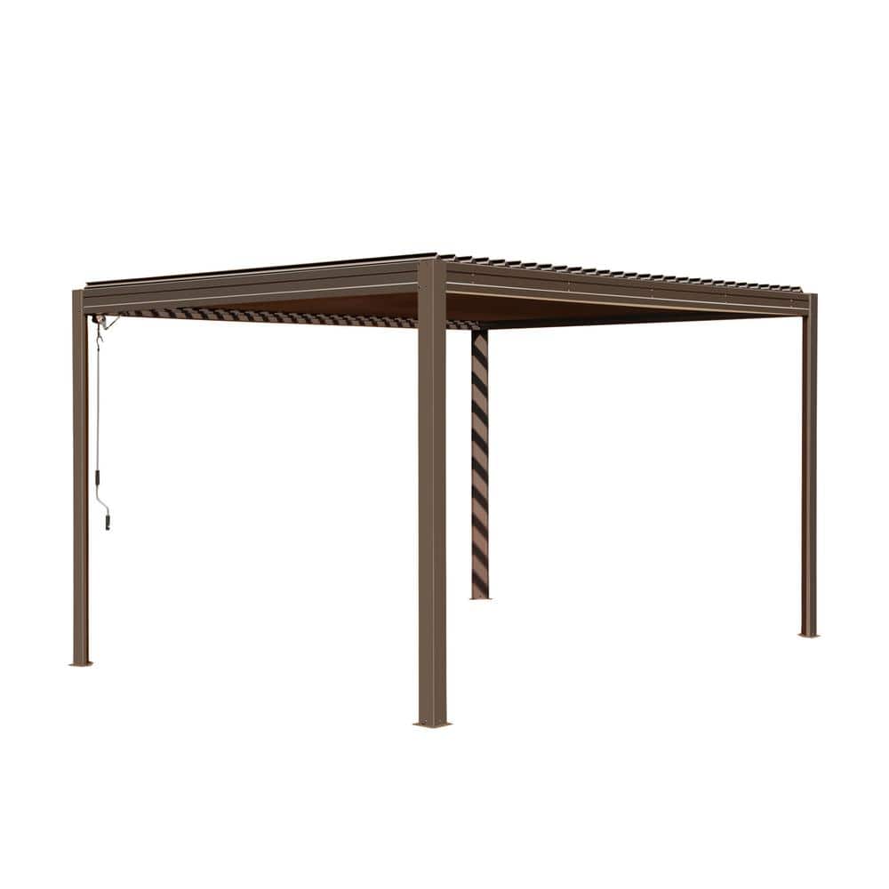 Brown Aluminum 10' x 13' Louvered Pergola with Adjustable Roof