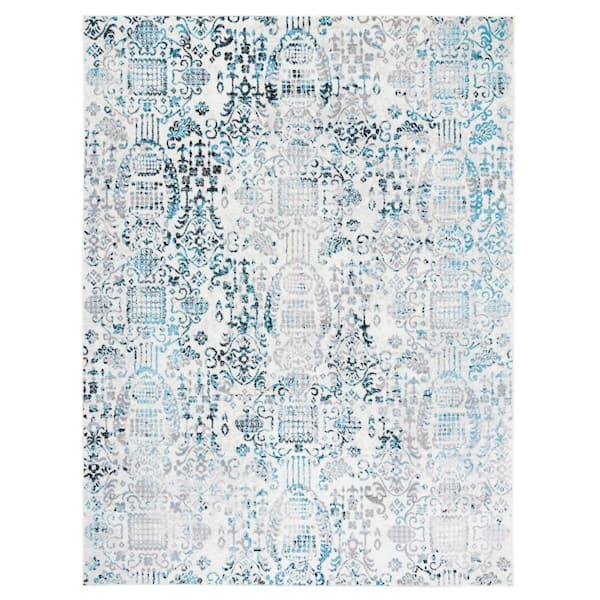 Skyler 9 ft. x 12 ft. Gray/Blue Ornate Overdyed Area Rug