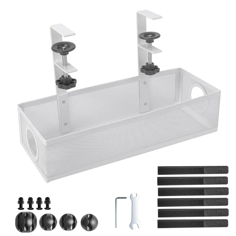 Under Desk Cable Management Tray Wire Organizer White No Drill Clamp Cord Organization for Office Home