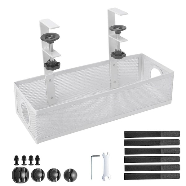 Under Desk Cable Management Tray Wire Organizer White No Drill Clamp Cord Organization for Office Home