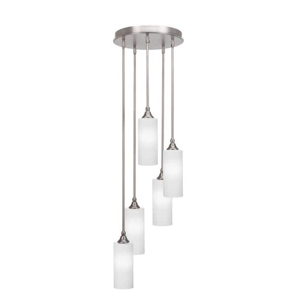 Unbranded Villa 5 Light Brushed Nickel Pendant, Cluster Pendant Light with 4 in. White Matrix Glass Shades, No Bulbs Included