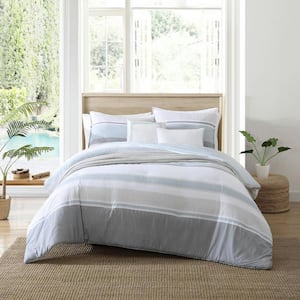 Eastport 5-Piece Blue Striped Cotton Full/Queen Comforter Bonus Set