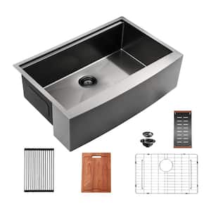 30 in farmhouse/Arch Edge Front Single Bowl 16 Gauge Stainless Steel Kitchen Sink with Workstation