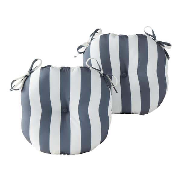 Greendale Home Fashions 15 in. Round Outdoor Seat Cushion in Canopy Stripe Gray (2-Pack)