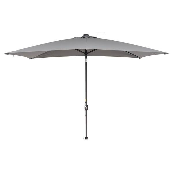 Unbranded 10 ft. x 7 ft. Outdoor Market Patio Umbrella Flip Umbrella with Crank and LED Light in Grey