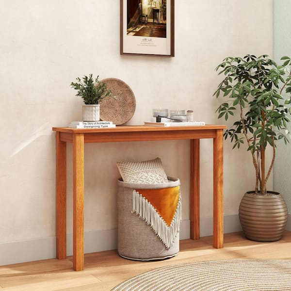 1 PCS Indoor Outdoor Dining Table with Slatted Tabletop Buffet Bar Storage Organizer