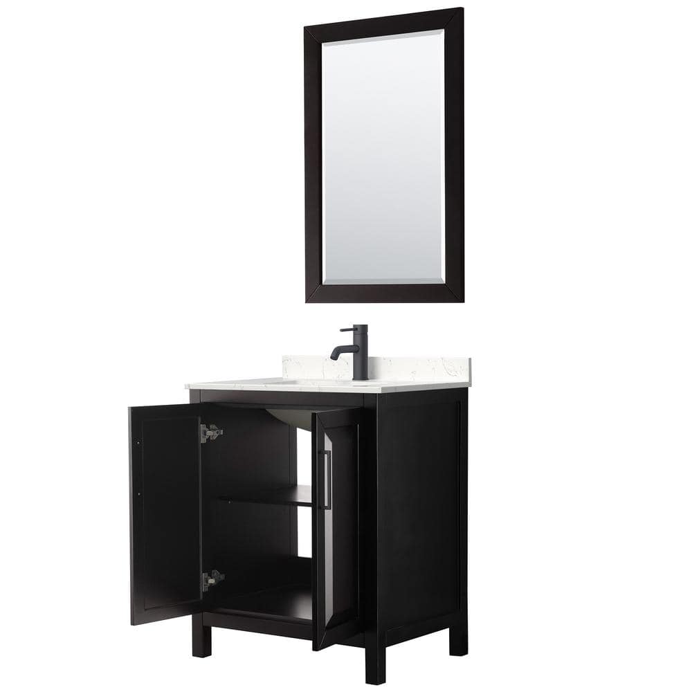 Daria Dark Espresso 30'' Single Vanity with Carrara Marble Top and Matte Black Hardware