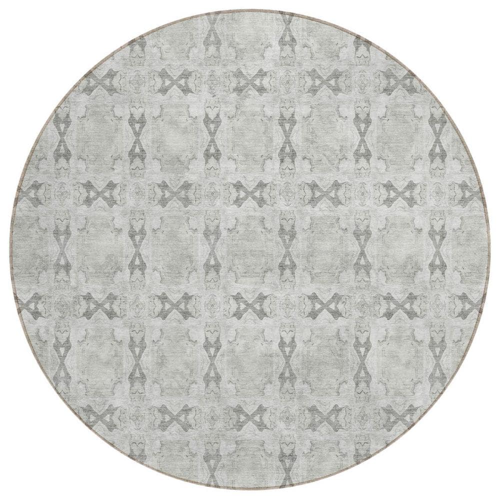 Ivory and Gray 8 ft. Round Woven Floral;Medallion Round Indoor/Outdoor Area Rug price history on PriceWatchPro