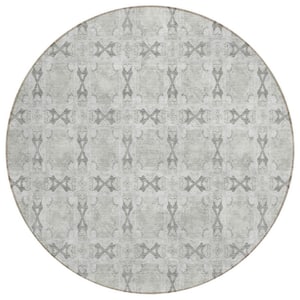 HomeRoots Ivory Blue and Gray 8 ft. Round Woven Abstract Round Indoor ...