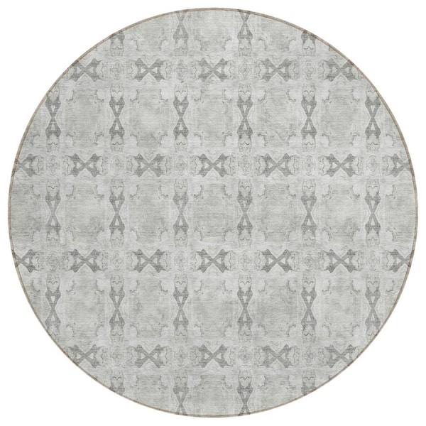 8' Round Gray And Ivory Round Floral Indoor Outdoor Area Rug 8' Round Gray And Ivory Round Floral Indoor Outdoor Area Rug