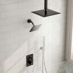 MultiplePress 12in. Dual 7-Spray Ceiling Mount Fixed and Handheld Shower Head 2.5 GPM with Basin Faucet in Matte Black