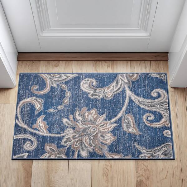 Madison Floral Navy 2 ft. x 3 ft. Indoor Area Rug