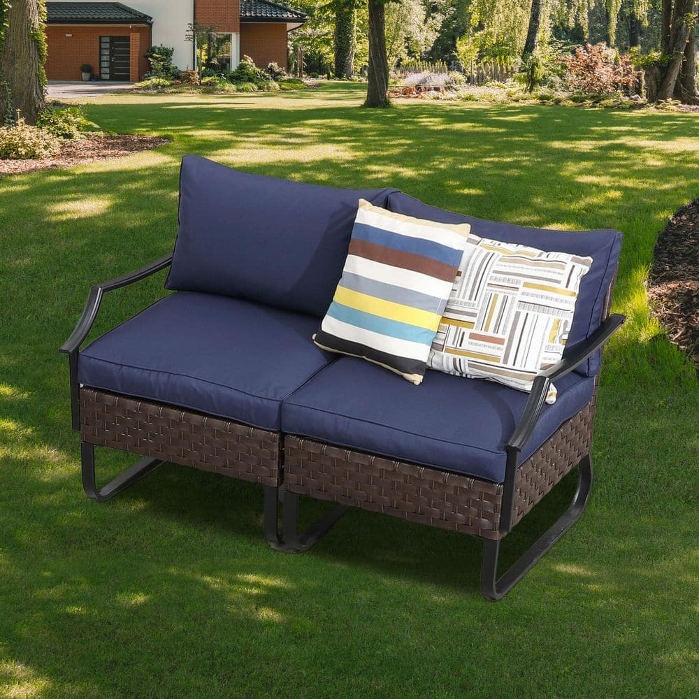 U-Leg Collection 2-Piece Wicker Outdoor Loveseat with Blue Cushions price history on PriceWatchPro