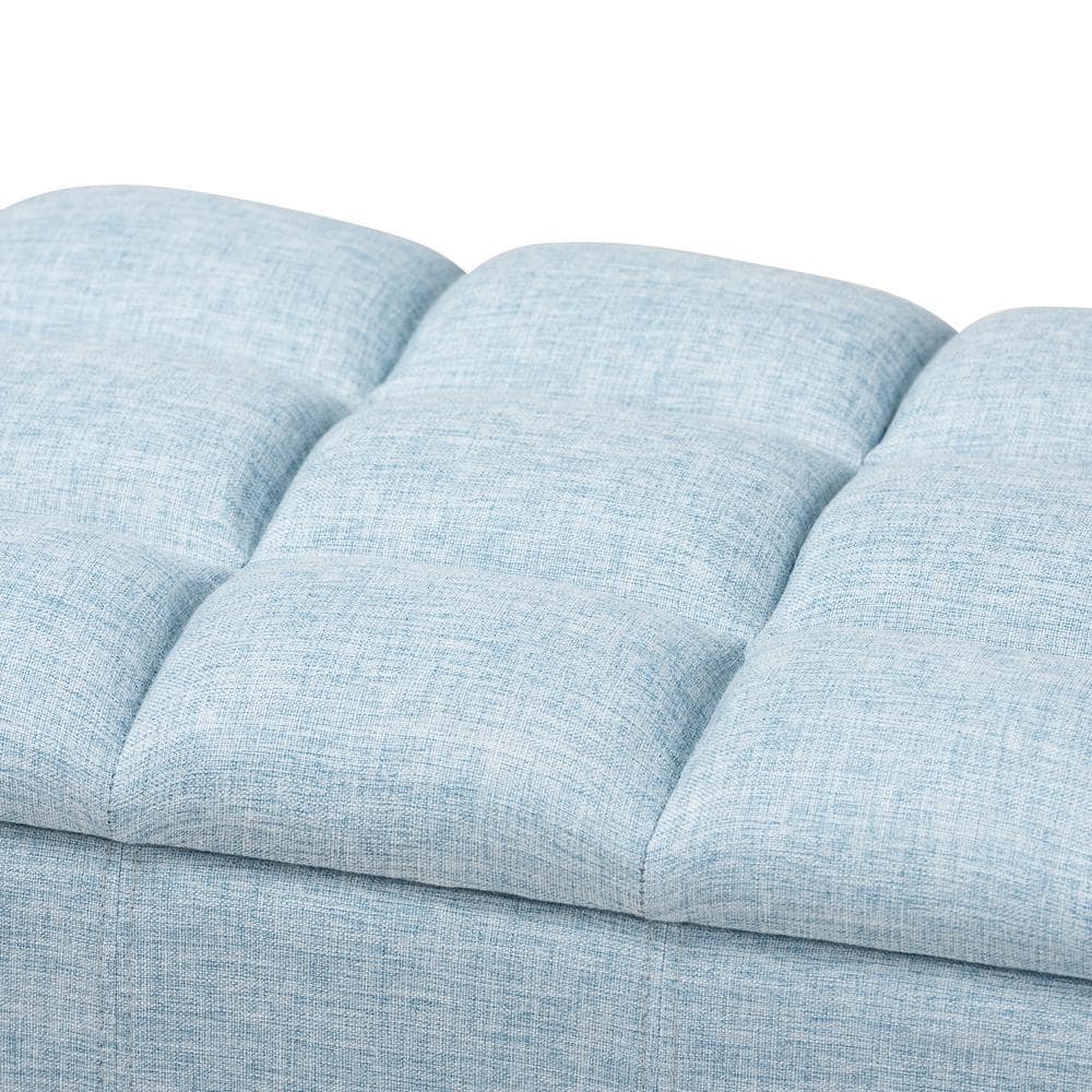 Light Blue Tufted Fabric Storage Bench Ottoman