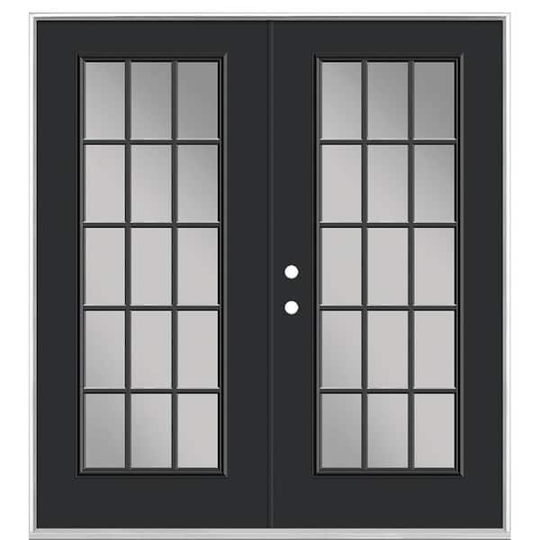 Masonite 72 in. x 80 in. Jet Black Steel Prehung Right-Hand Inswing 15-Lite Clear Glass Patio Door without Brickmold