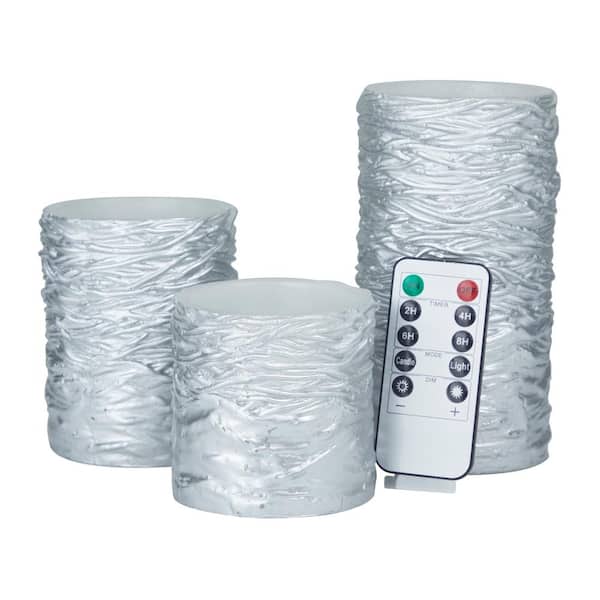 Litton Lane Silver Wax Traditional Flameless Candle (Set of 3)